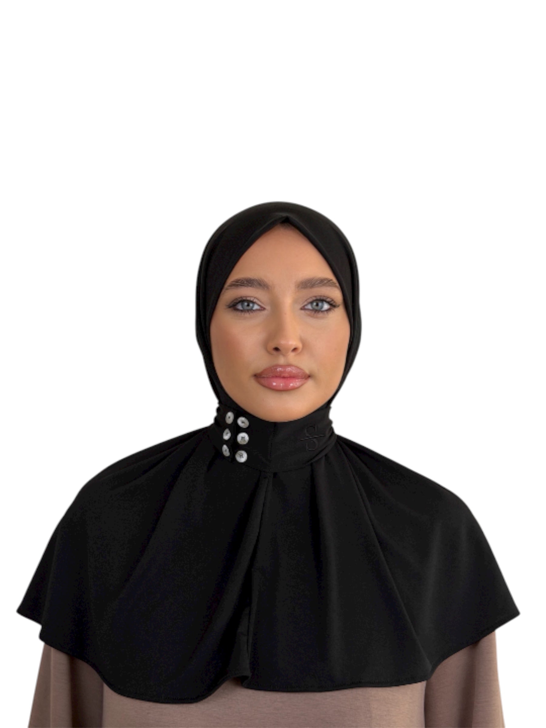 BLACK X FRONT BUTTON SCARF