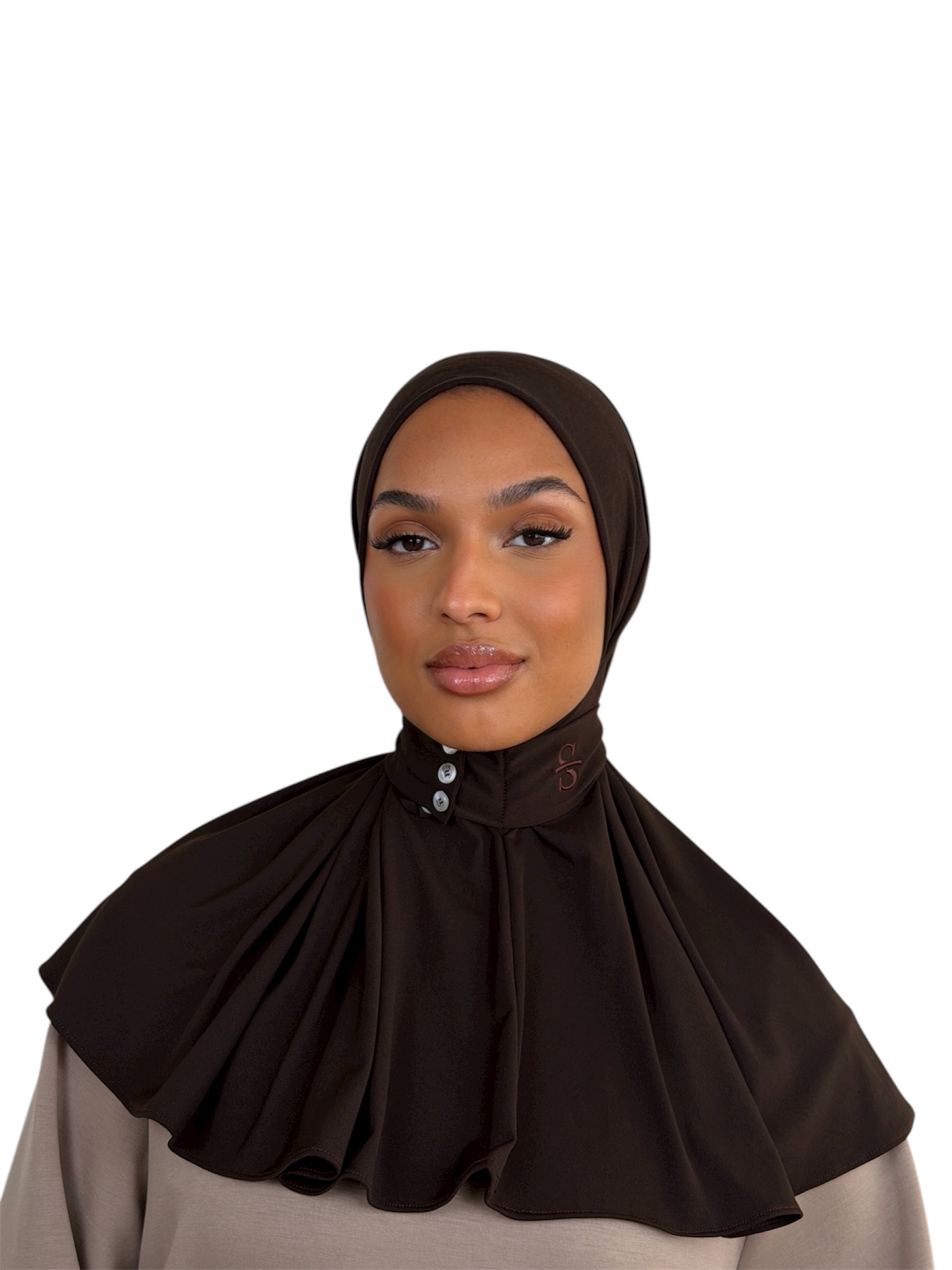 DARK COFFEE X FRONT BUTTON SCARF