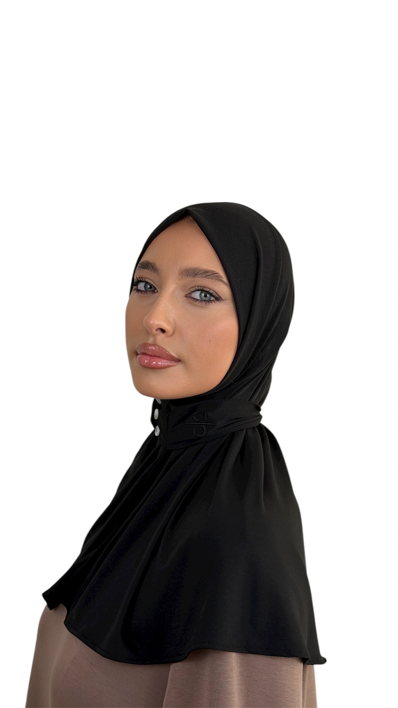 BLACK  X FRONT BUTTON SCARF