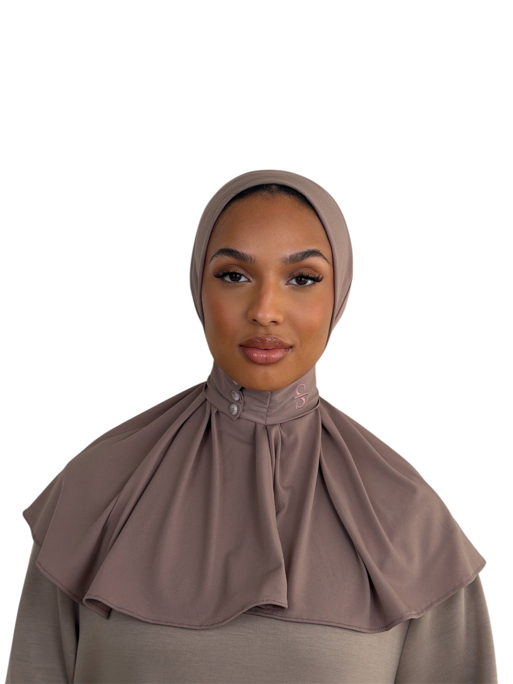 ROSE TAUPE X FRONT BUTTON SCARF